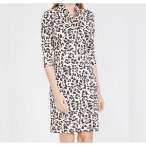 J. McLaughlin Medium Terin Leopard Animal Print Dress Ruffle Mock Neck Sheath